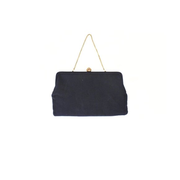 Vintage 1960s Navy Blue Convertible Clutch Gold Chain Handle & Snap Closure - Picture 1 of 12